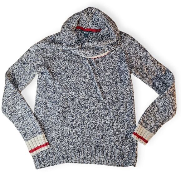 Roots Heathered Grey Cabin Classic Funnel Neck Pullover Sweater - Picture 2 of 9